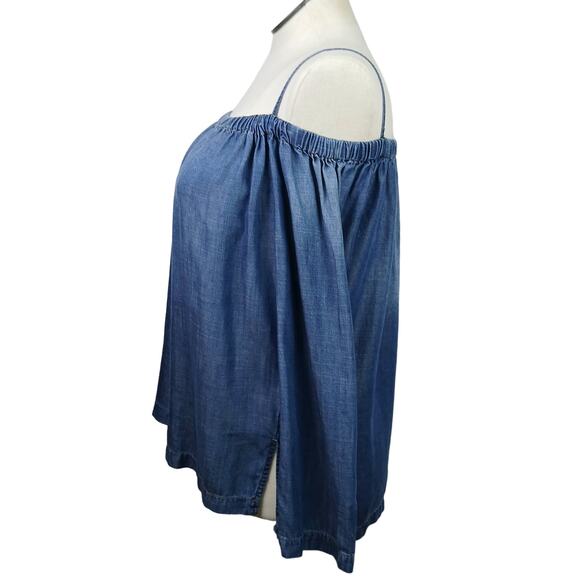 Cloth & Stone SZ M 100% Viscose Blue Chambray Off-Shoulder Top - Picture 2 of 7